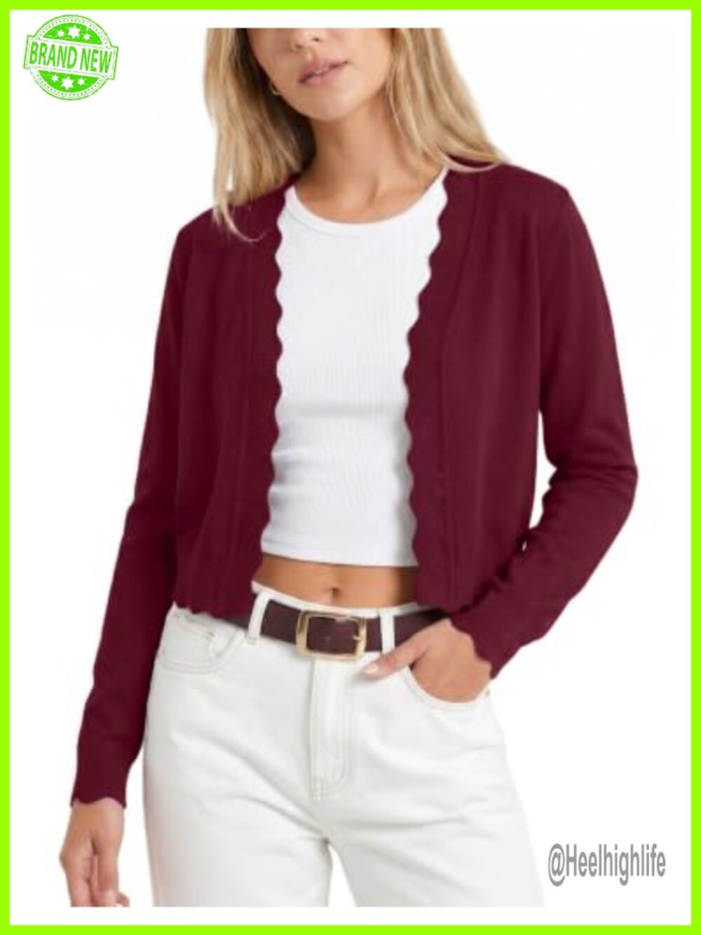 Women's Lightweight Cropped Cardigan Scalloped Trim Shrug for Dresses